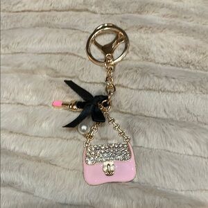 Pink and Gold Purse Keychain Bag Charm with Rhinestones